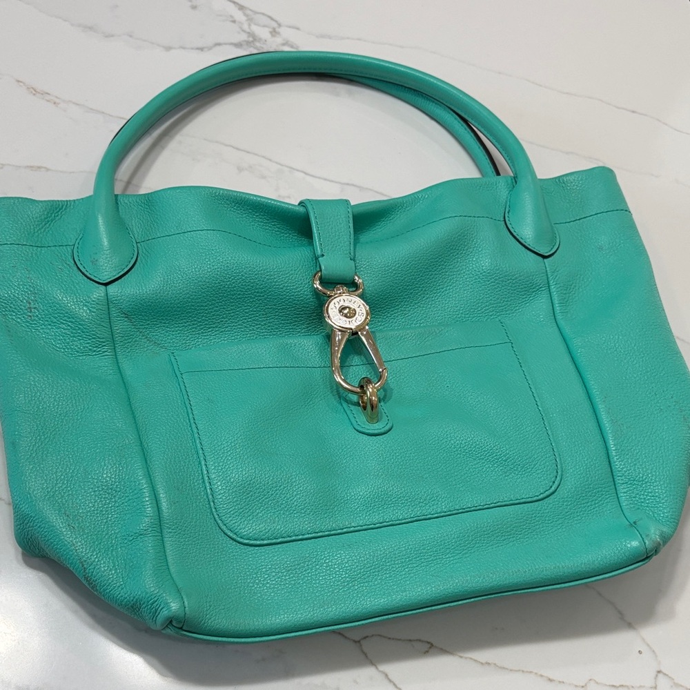 Dooney & Bourke Turquoise Leather Shoulder Bag with Gold Hardware - Picture 17 of 17